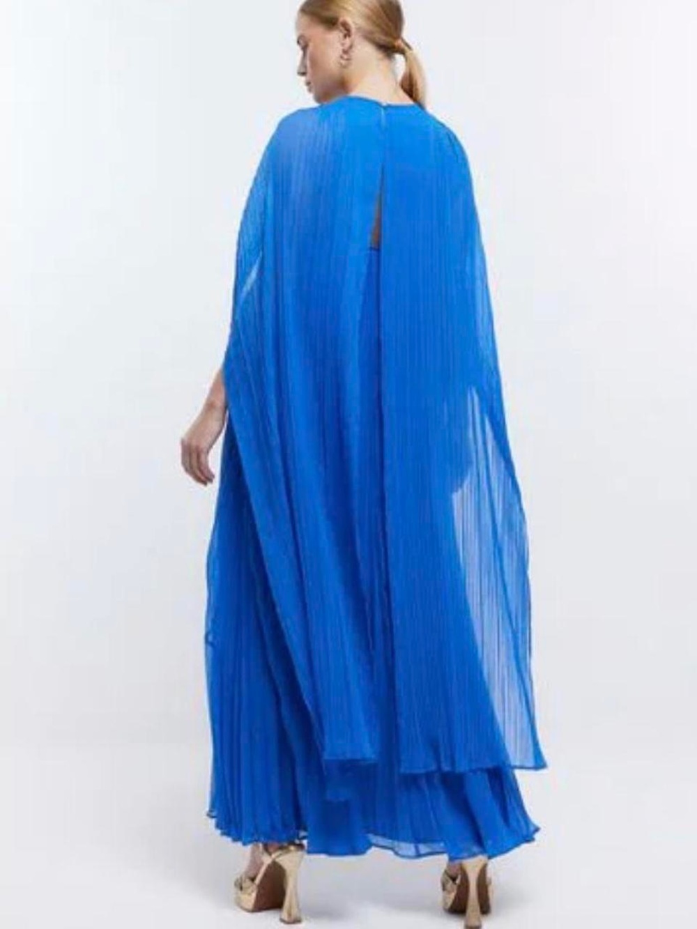 River Island Royal Blue Pleated Cape Maxi Dress - Picture 2 of 4